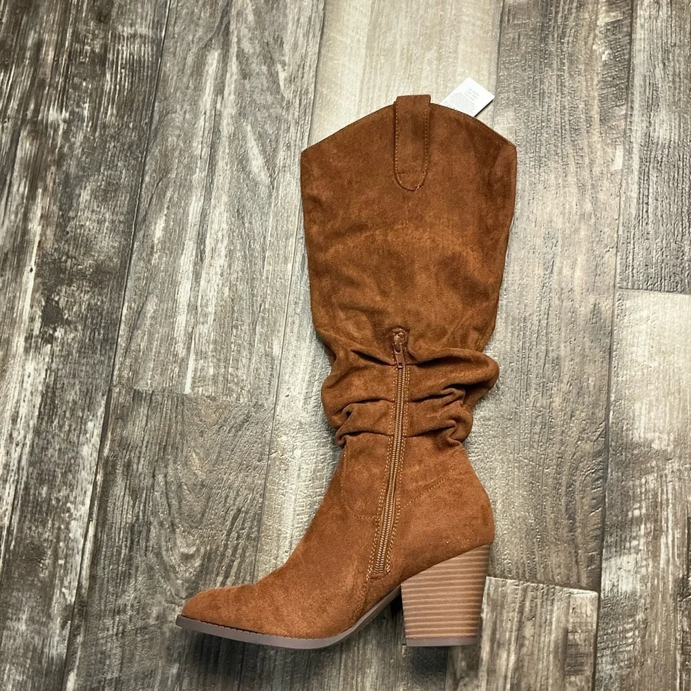 Women's Slouchy Mid-Calf Tan Faux Suede Boot Size 7